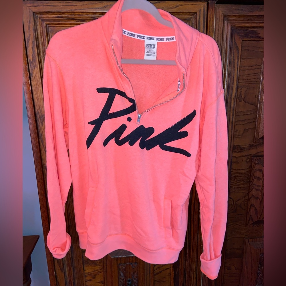 Vibrant summer coral campus, half zip from PINK